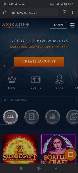 Axe Casino Mobile App