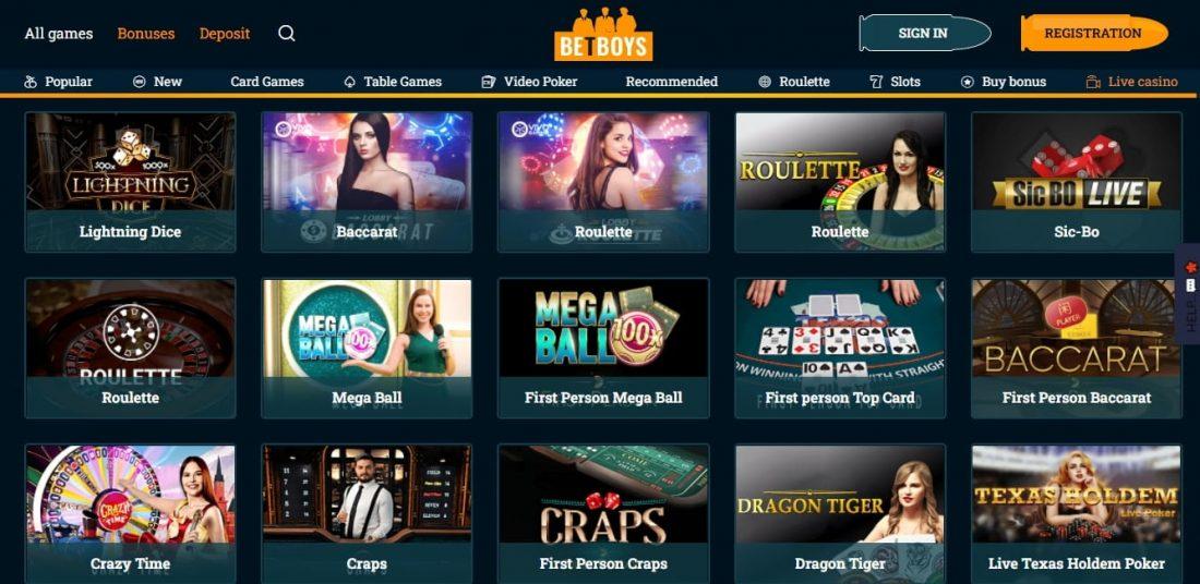 BetBoys Casino Table Games