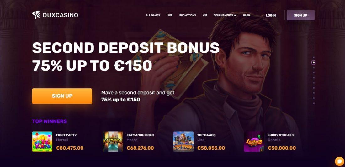 DuxCasino Second deposit bonus