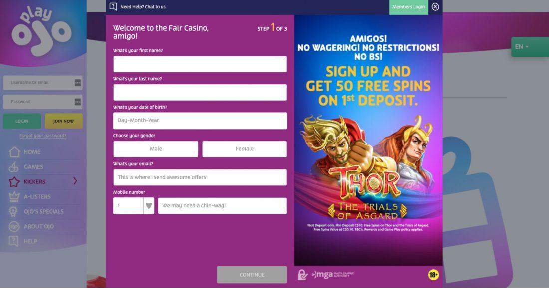 PlayOJO Casino registration