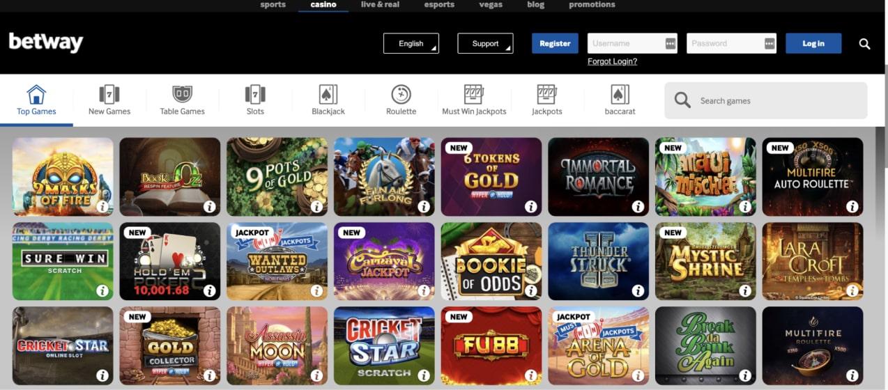 Betway Casino Software and Games Offered