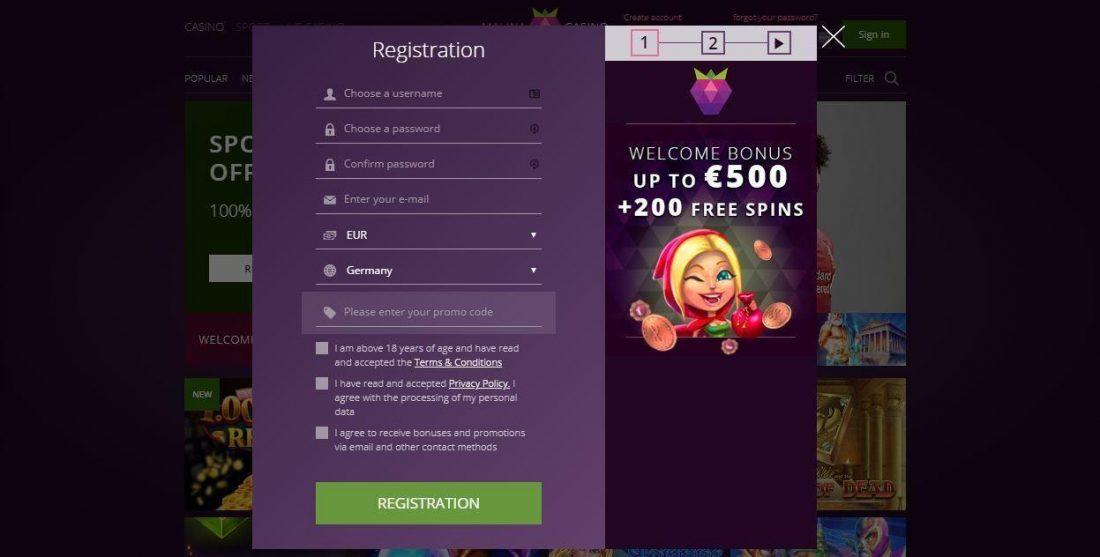 Malina Casino Login Process