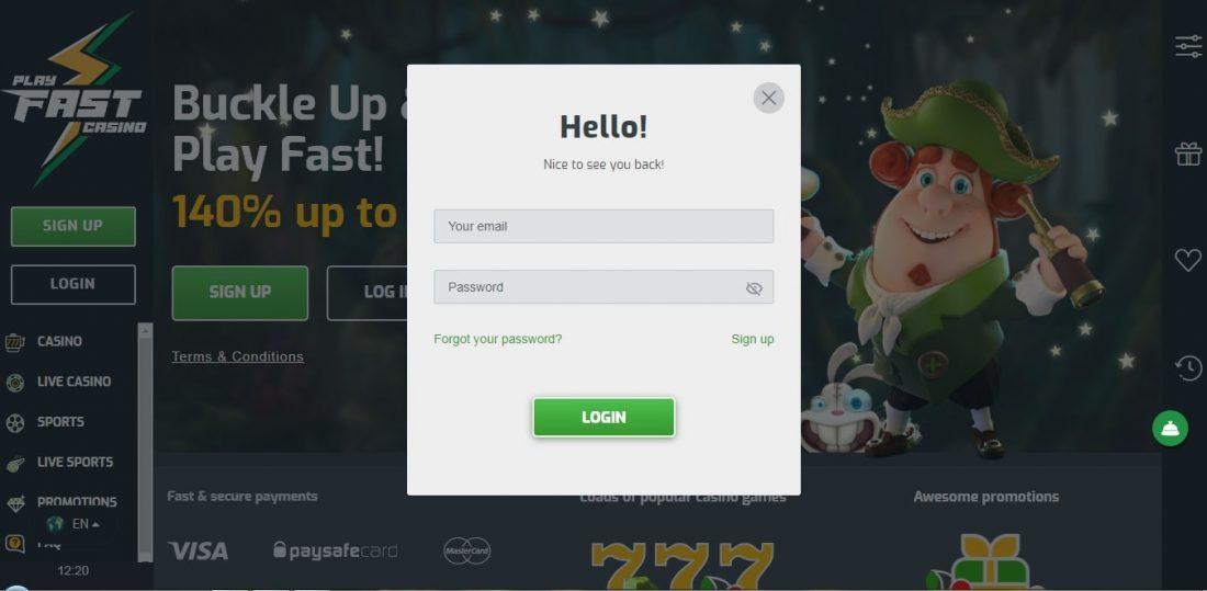 Playfast Casino Login Process