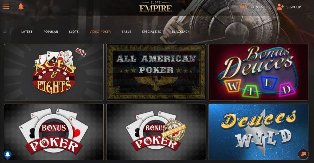slots-empire-casino-video-poker