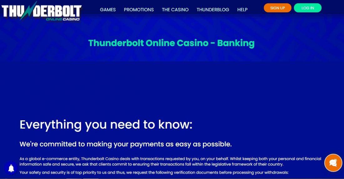 Thunderbolt casino payment methods