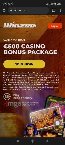 Winzon Casino Mobile App